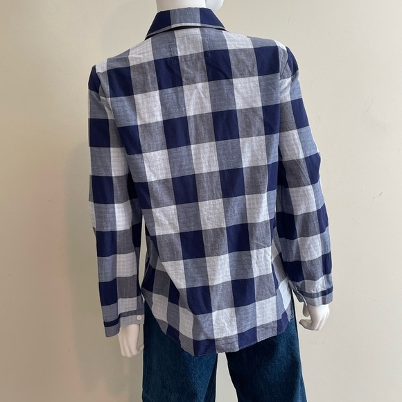 Lafayette 148 Blue Check Long Sleeve Button Down Shirt Sz S Cotton Linen $698 - Picture 5 of 16